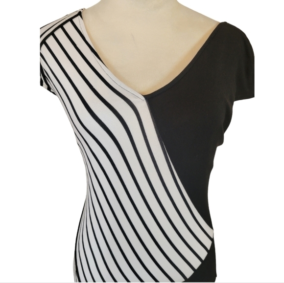 Cato Asymmetrical Black & White Striped Maxi Dress Size Small - Picture 3 of 6